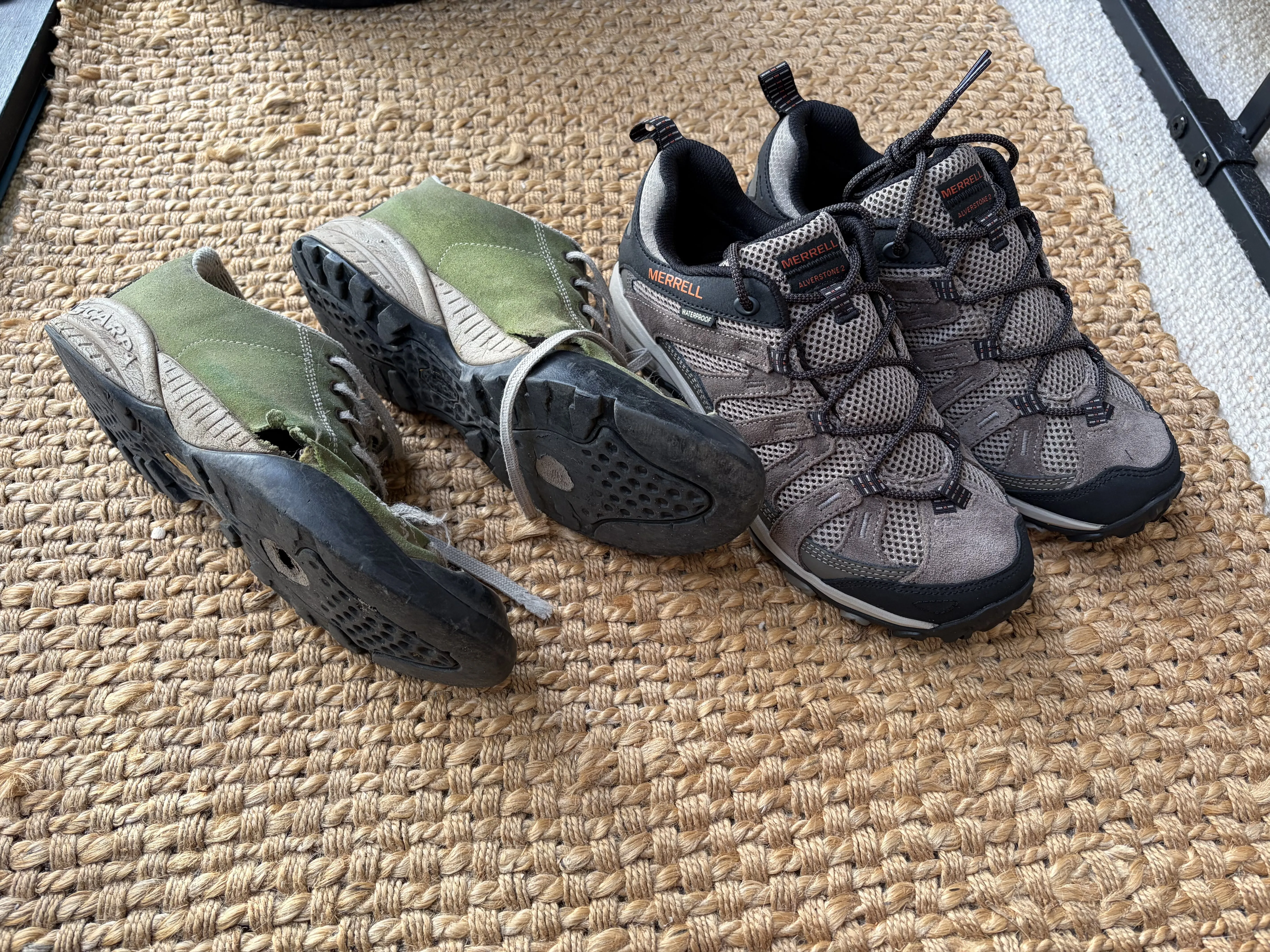 Comparison of old and new walking shoes